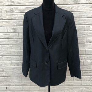 JG Hook Black Wool Classic One Button Fully Lined Blazer Size 14
